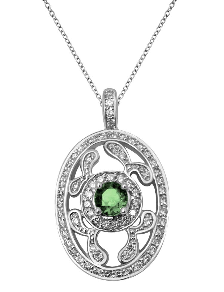 18K Gold Diamond Pendant Necklace With Sapphire