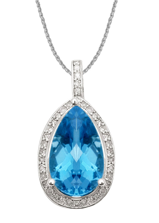 18K Gold Diamond Pendant With Blue Topaz