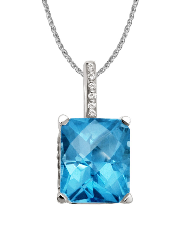 18K Gold Diamond Pendant With Swiss Blue Topaz