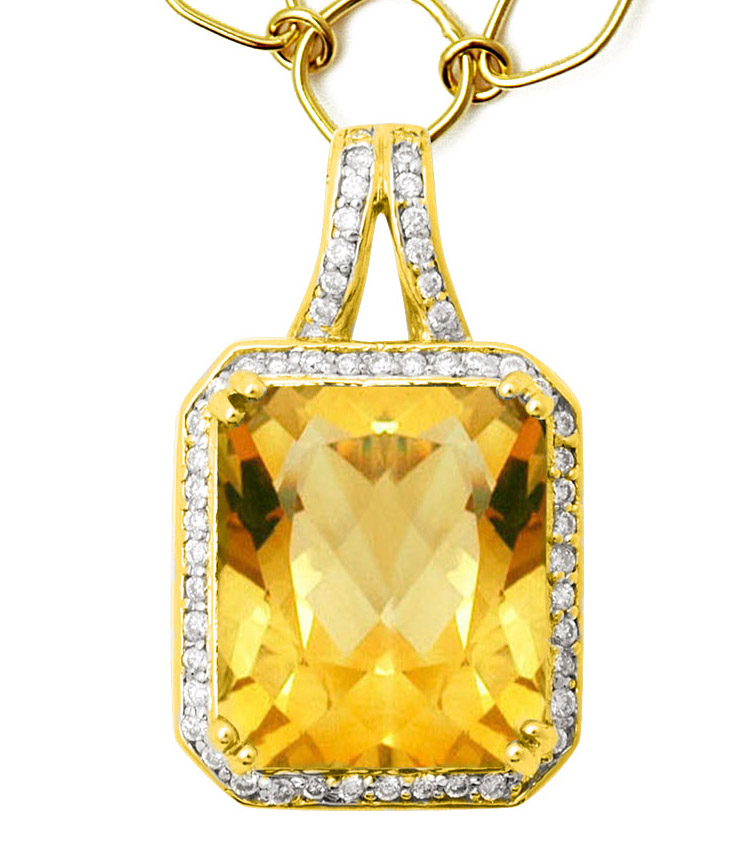 18K Yellow Gold Diamond Pendant With Citrine