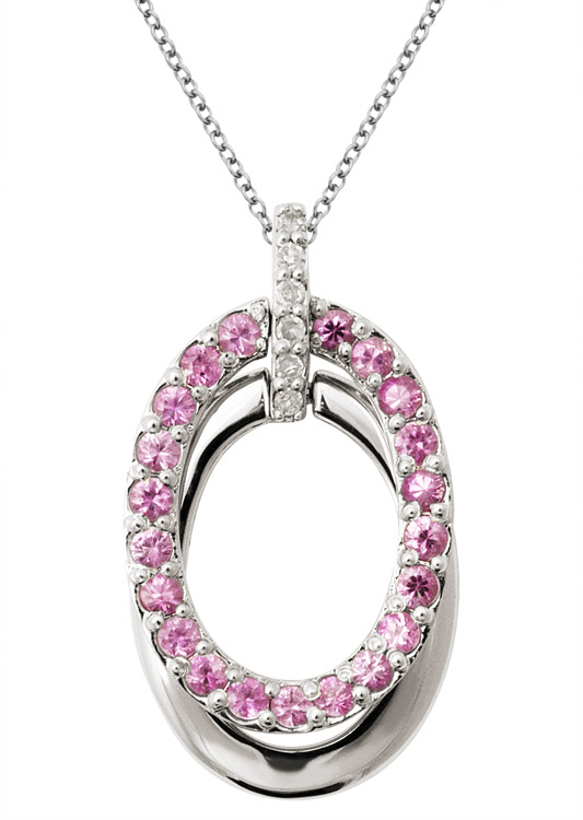 18K Gold Diamond Pendant With Pink Sapphire
