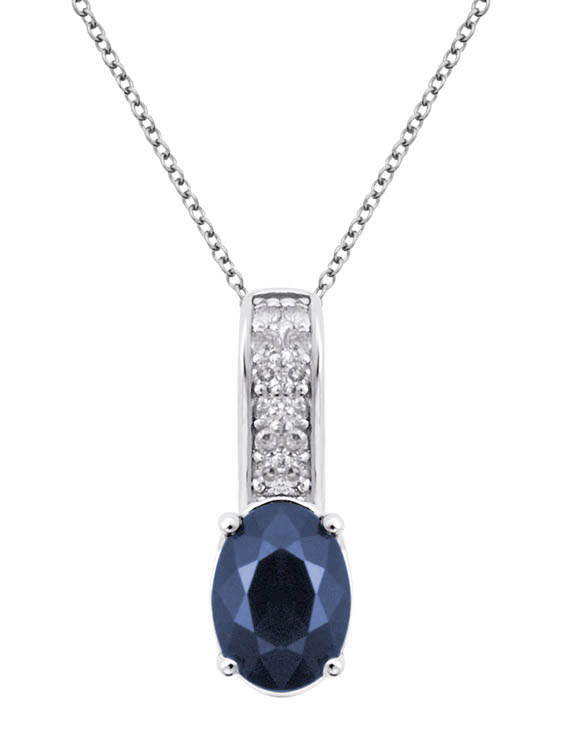 18K Gold Diamond Pendant With Sapphire