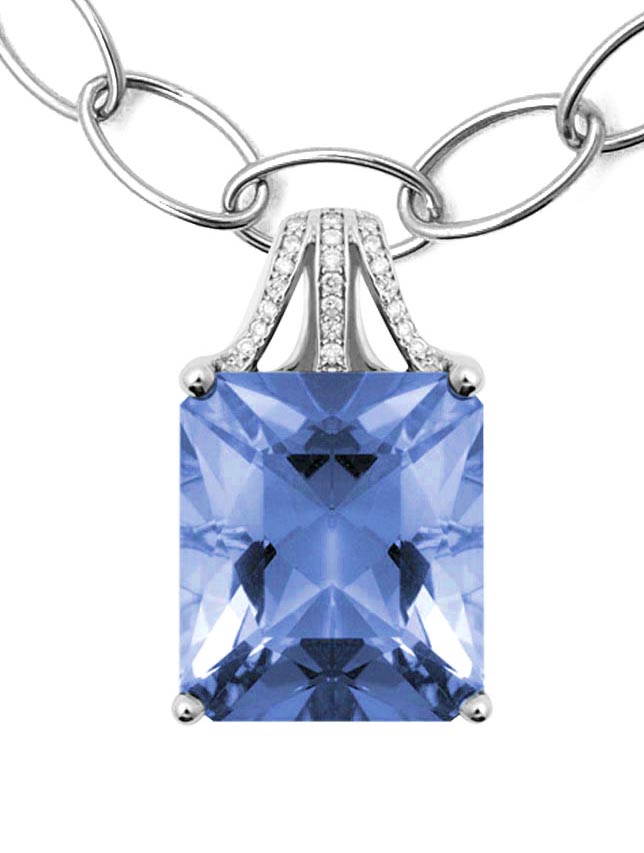 18K Gold Diamond Pendant With Swiss Blue Topaz