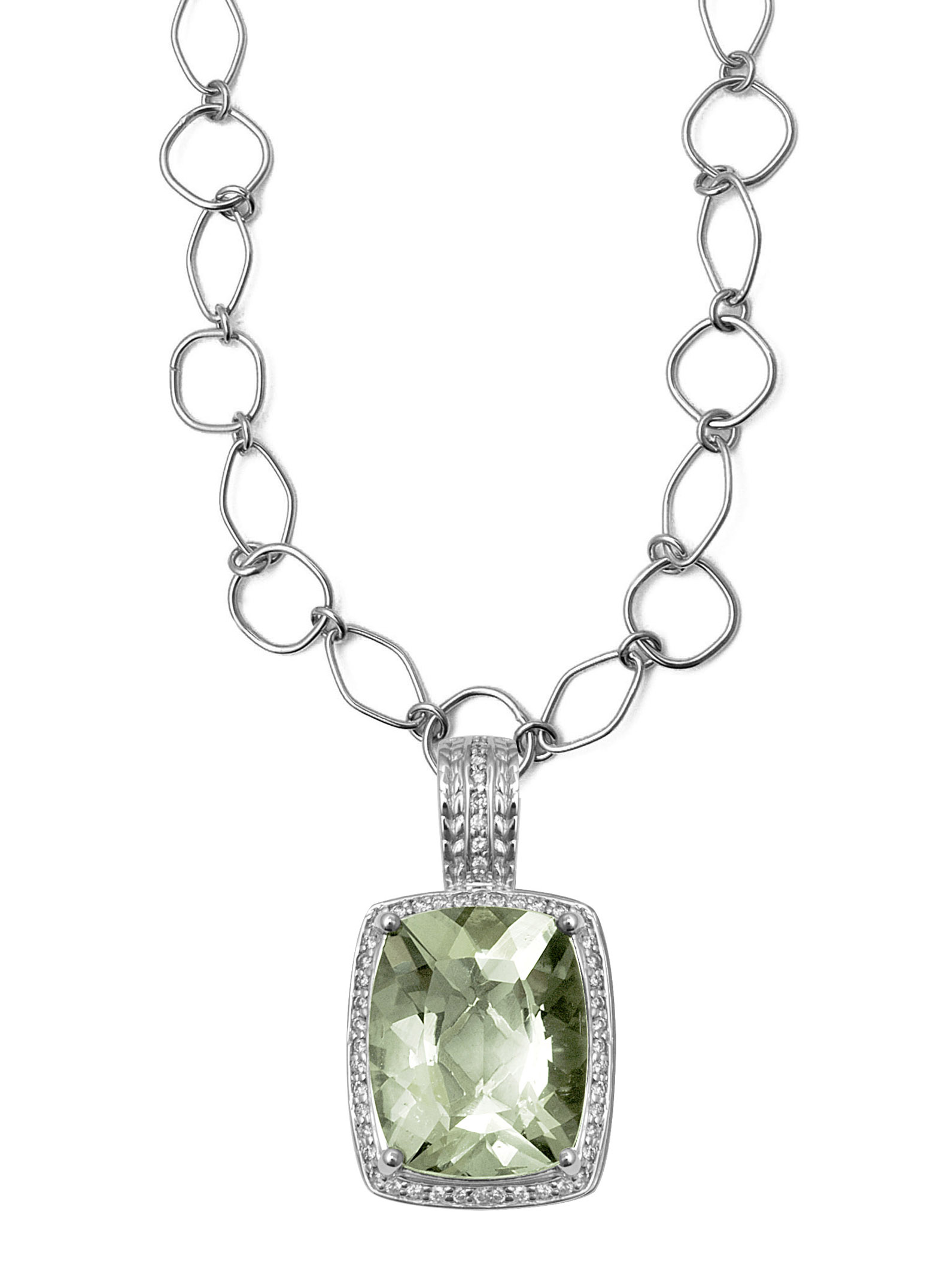 18K Diamond Pendant with Green Amethyst
