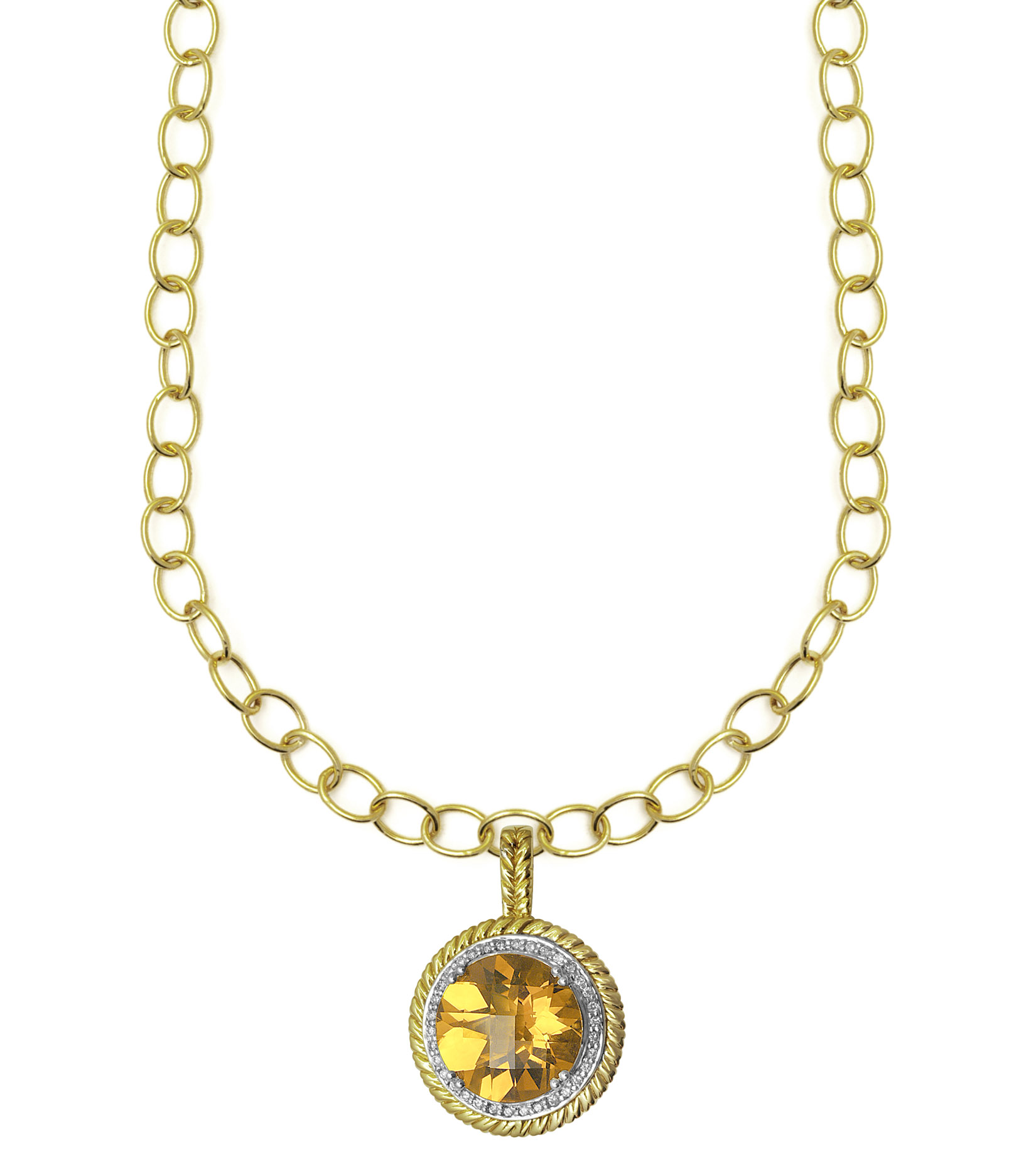 18K Yellow Gold Diamond Pendant With Citrine
