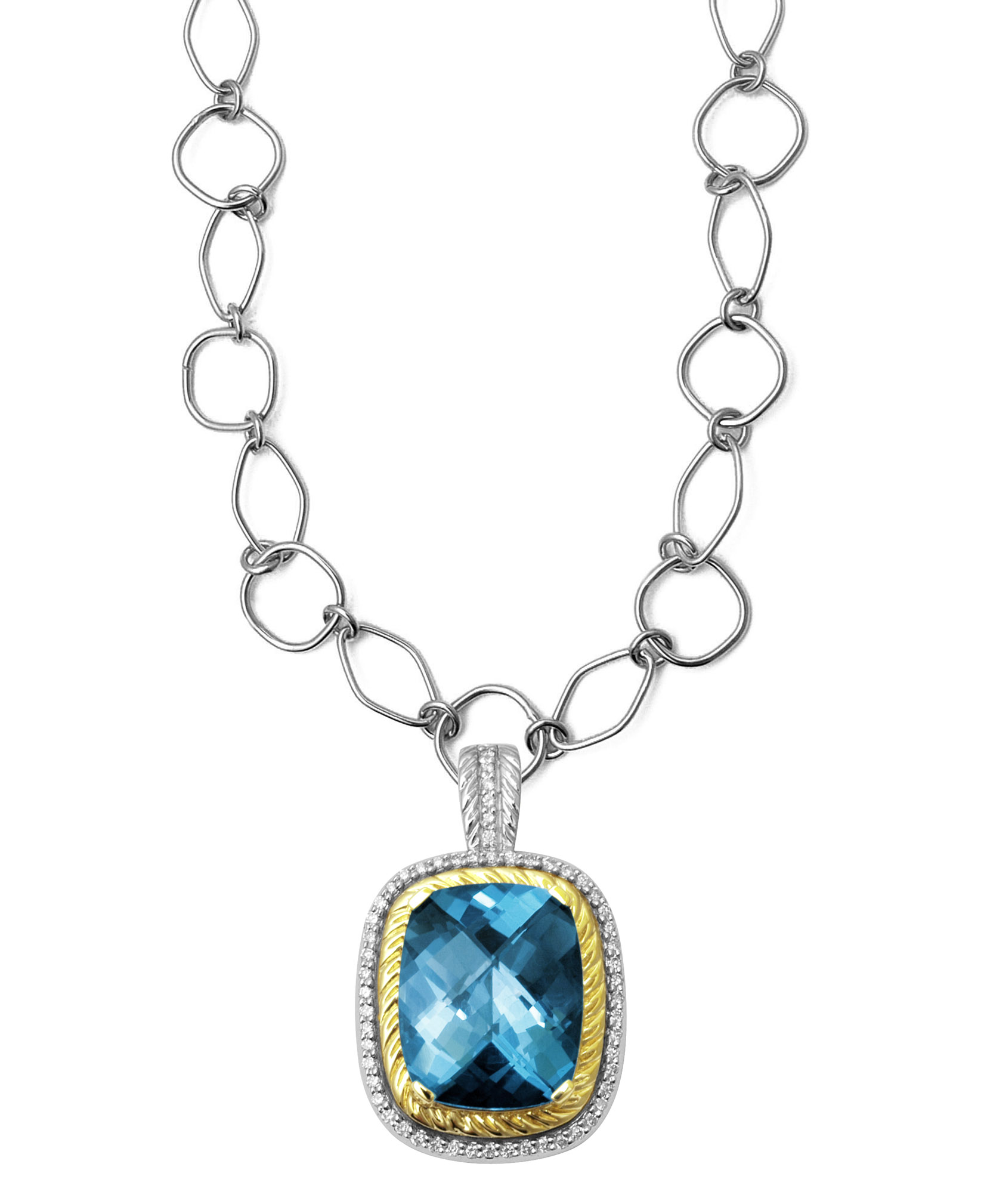18K Two Tones Diamond Pendant with Blue Topaz