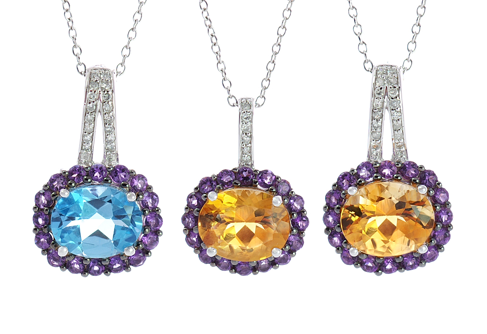 18K Diamond Amethyst Pendant with Blue Topaz or Citrine