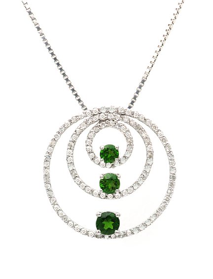 18K Round Circle Diamond Pendant with Emerald