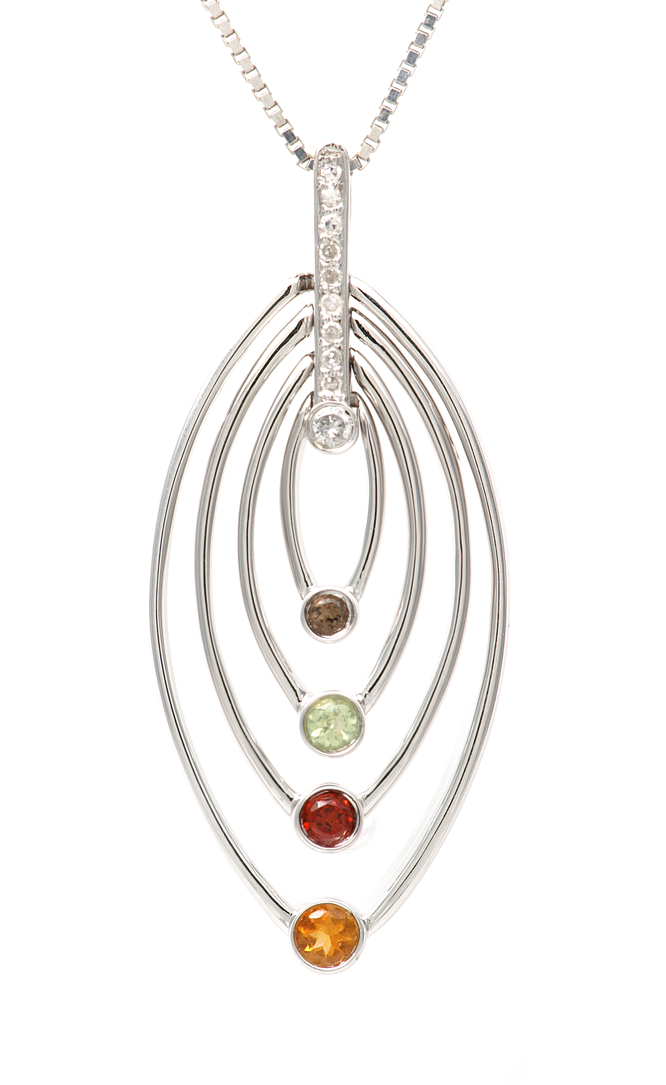 18K Diamond Oval Pendant with Smoky Quartz, Peridot, Ruby and Citrine