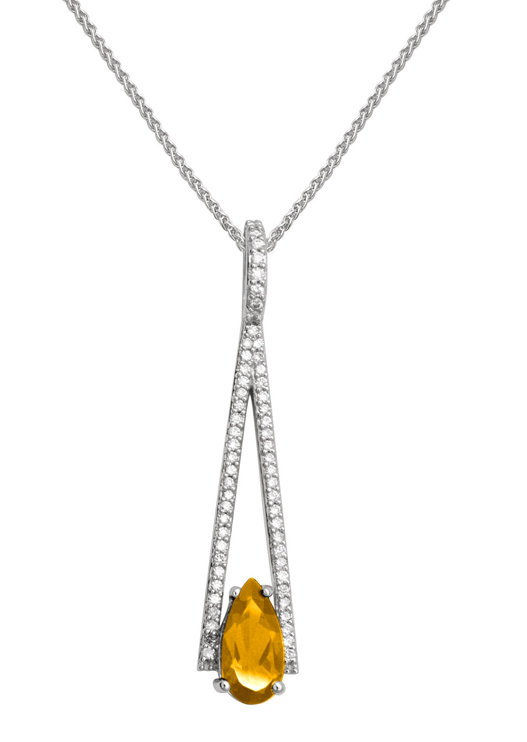 18K Triangle Shape Diamond Pendant with Citrine