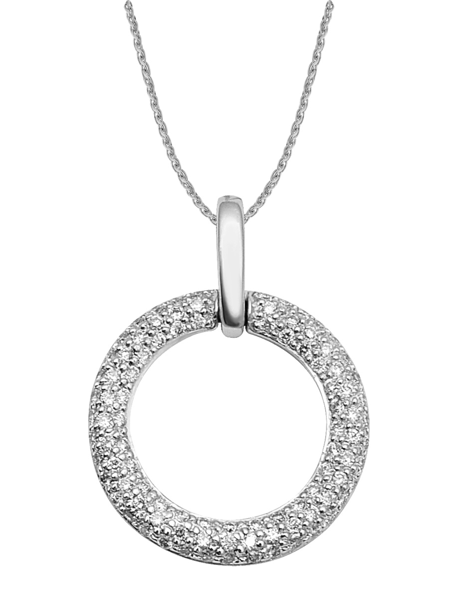 18K Round Circle Full Paved Diamond Pendant