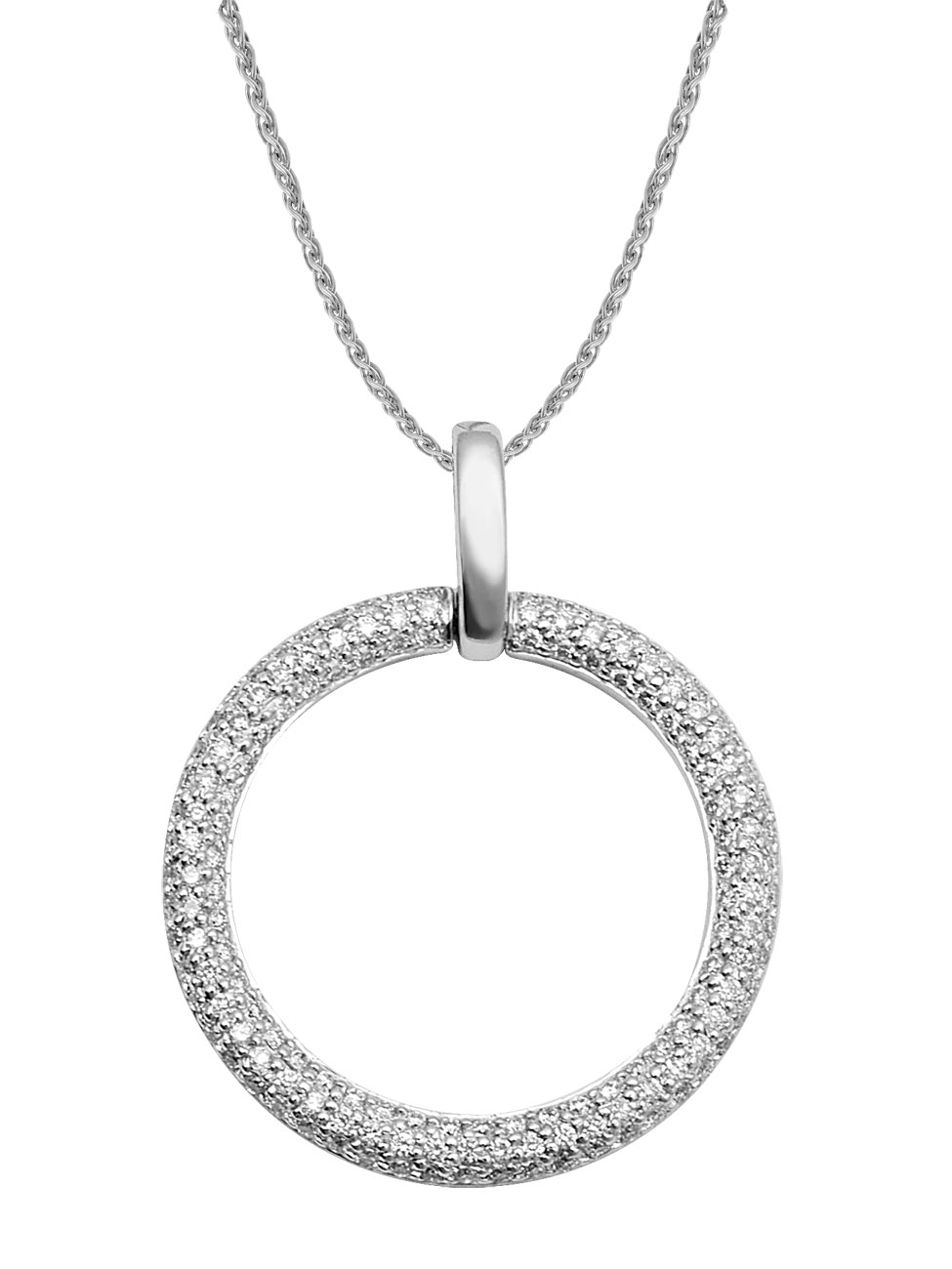 18K Round Circle Full Paved Diamond Pendant