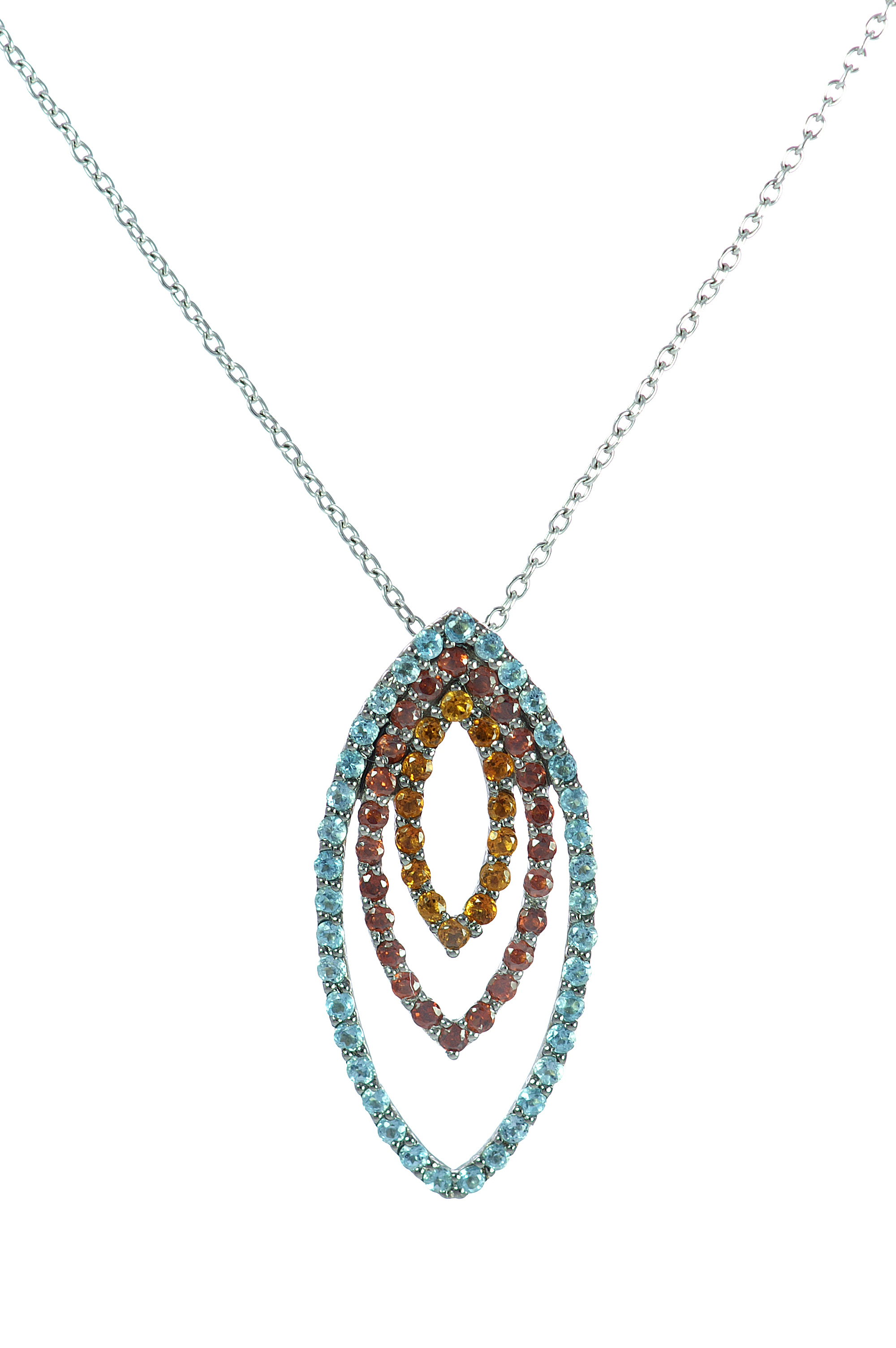 18k Color Stones Pendant with Blue Topaz, Citrine and Smokey Quartz