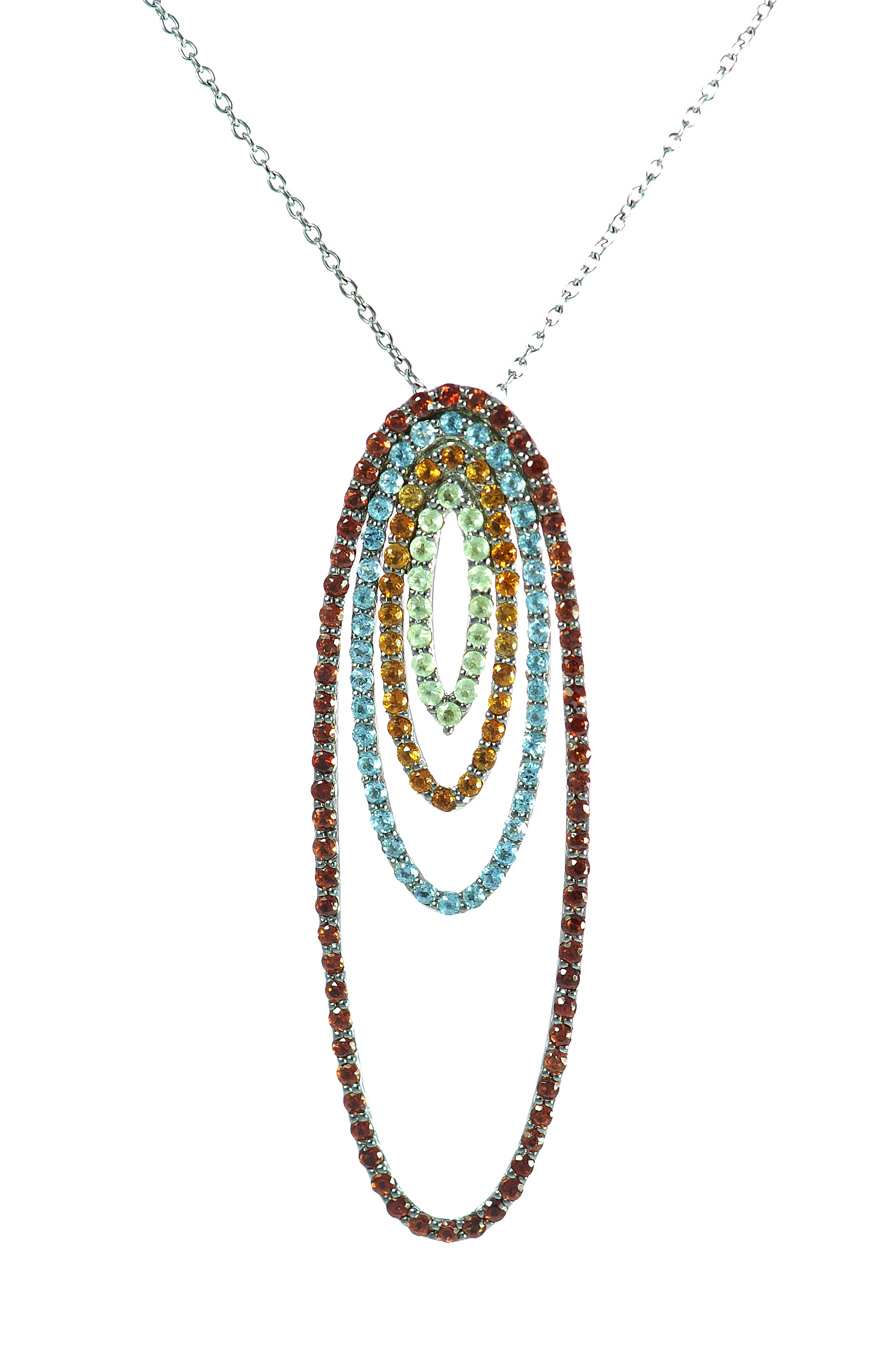 18k Color Stones Pendant with Blue Topaz, Citrine,Smokey Quartz and Peridot