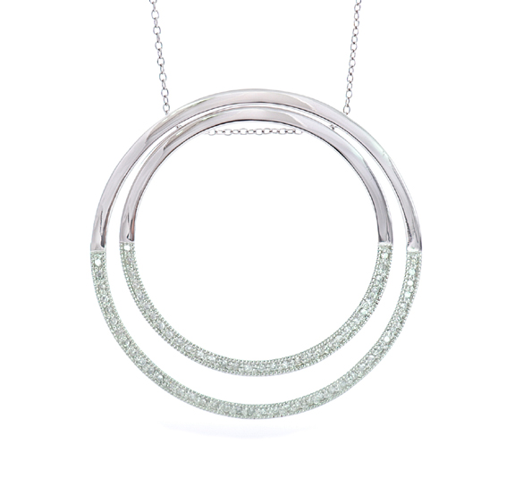 18K Two Circles Half Diamond Pendant