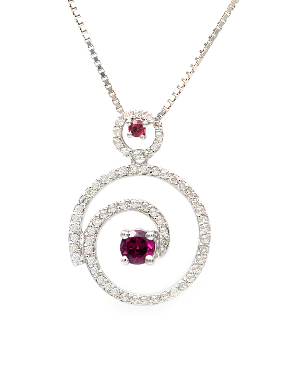 18K Diamond Waving Circle Pendant with Ruby