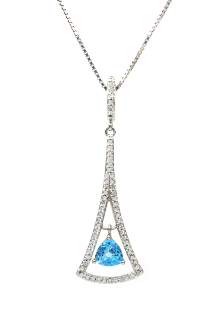 18K Triangle Shape Diamond Pendant with Blue Topaz