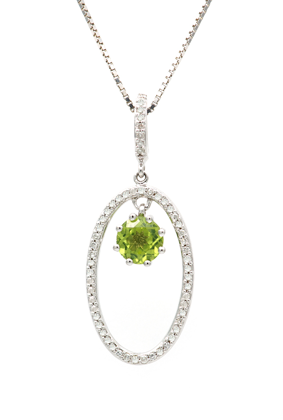 18K Oval Diamond Pendant with Peridot