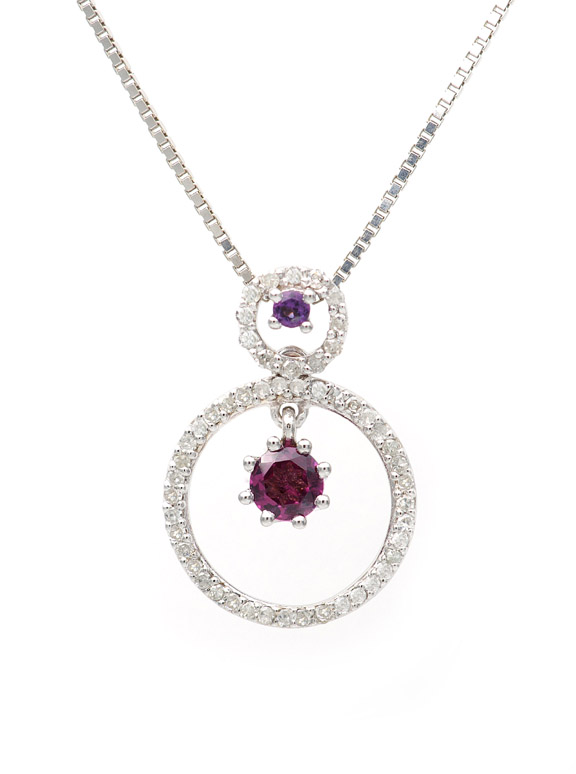 18K Diamond Waving Circle Pendant with Ruby