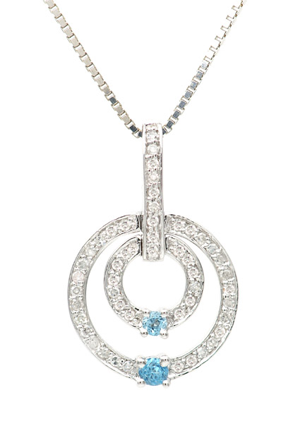 18K Round Circles Pendant with Blue  Topaz