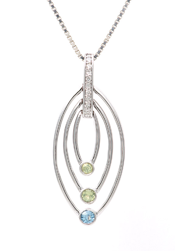 18K Oval Diamond Pendant with Peridot and Blue Topaz