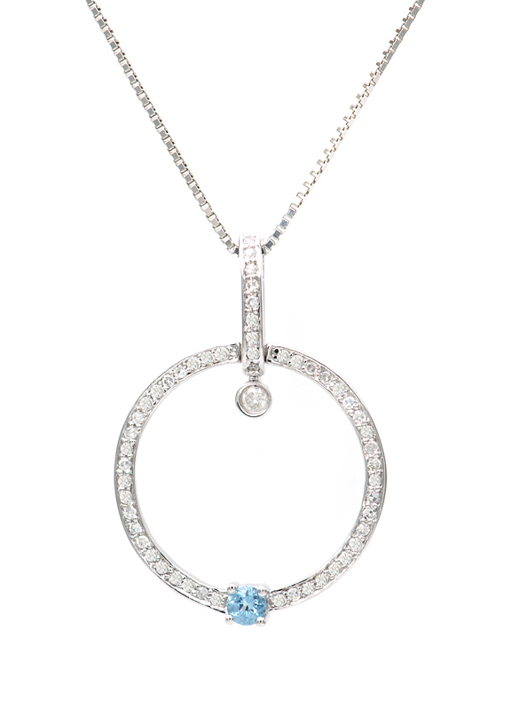 18K Circle Diamond Pendant with Blue Topaz
