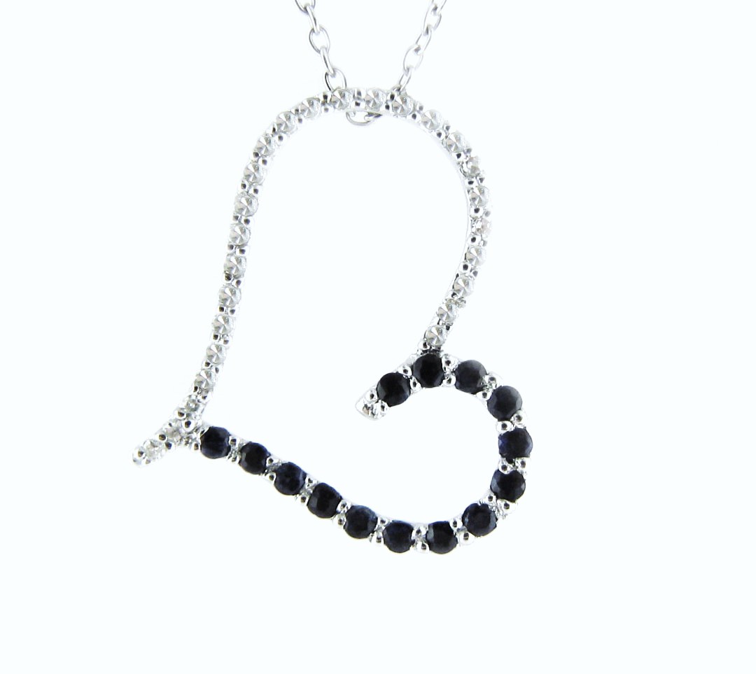 18K Heart Diamond Pendant with Black Diamond