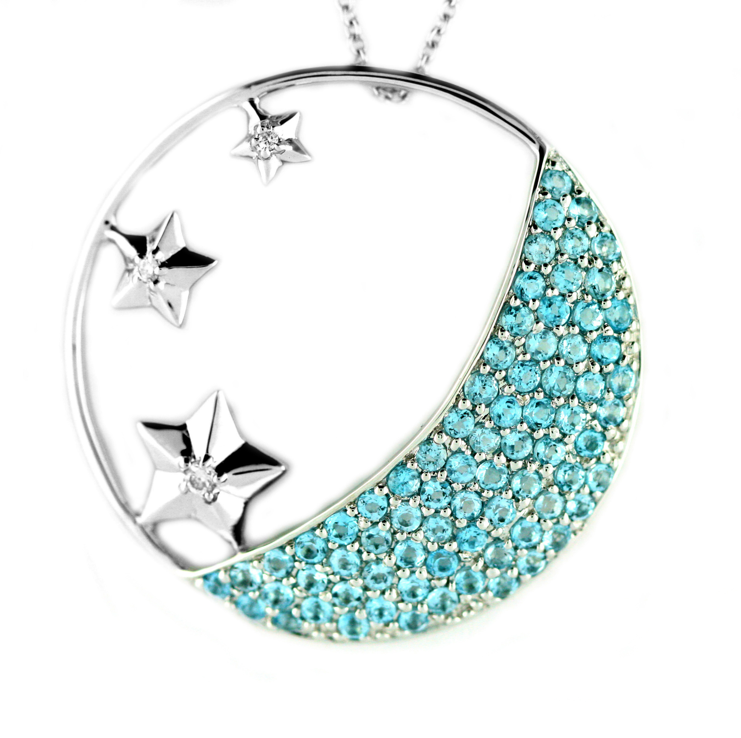 18K Sky Stars Ocean Pendant with Blue Topaz
