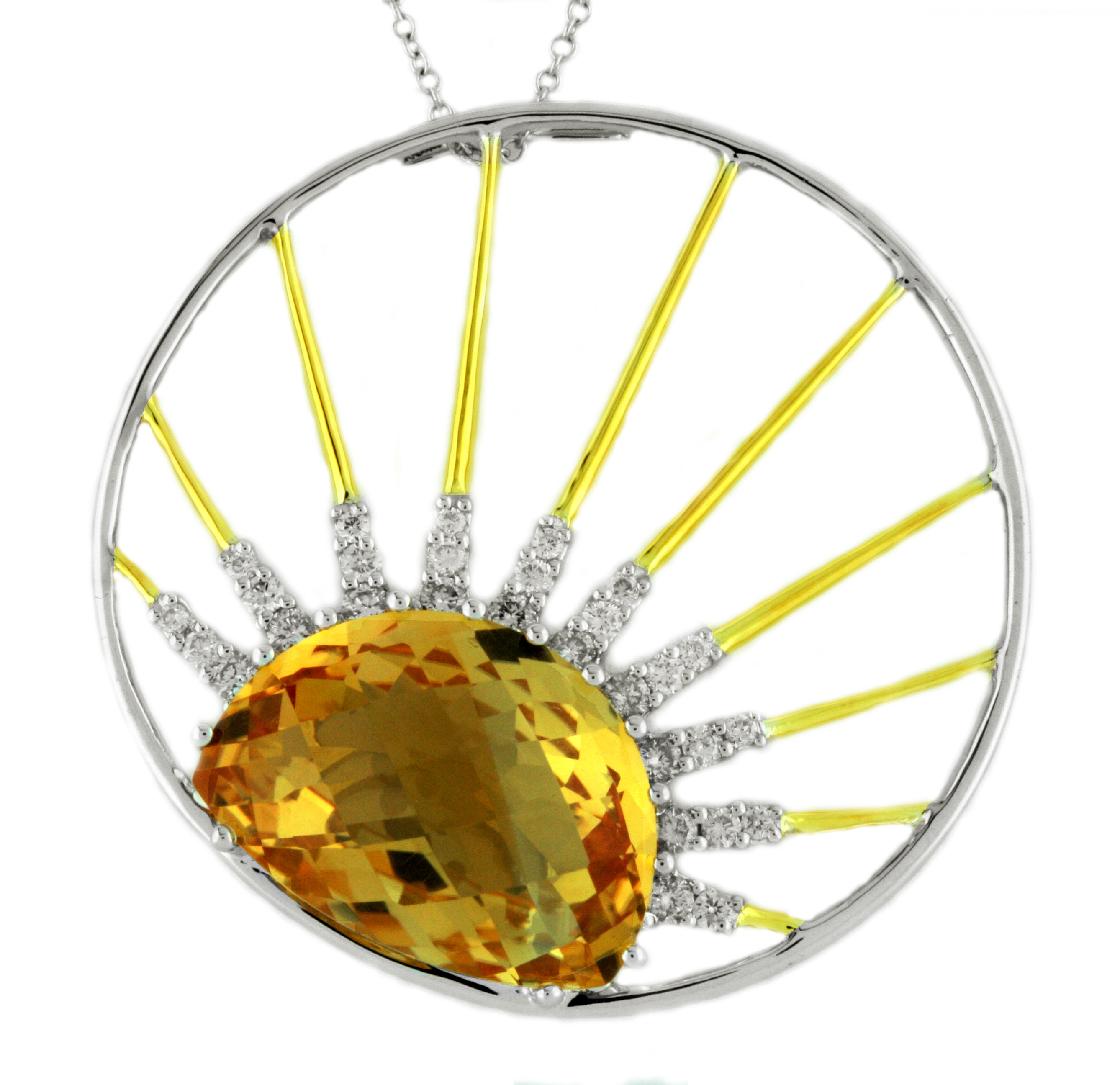 18K Two Tones Sky Sun Diamond Pendant with Citrine