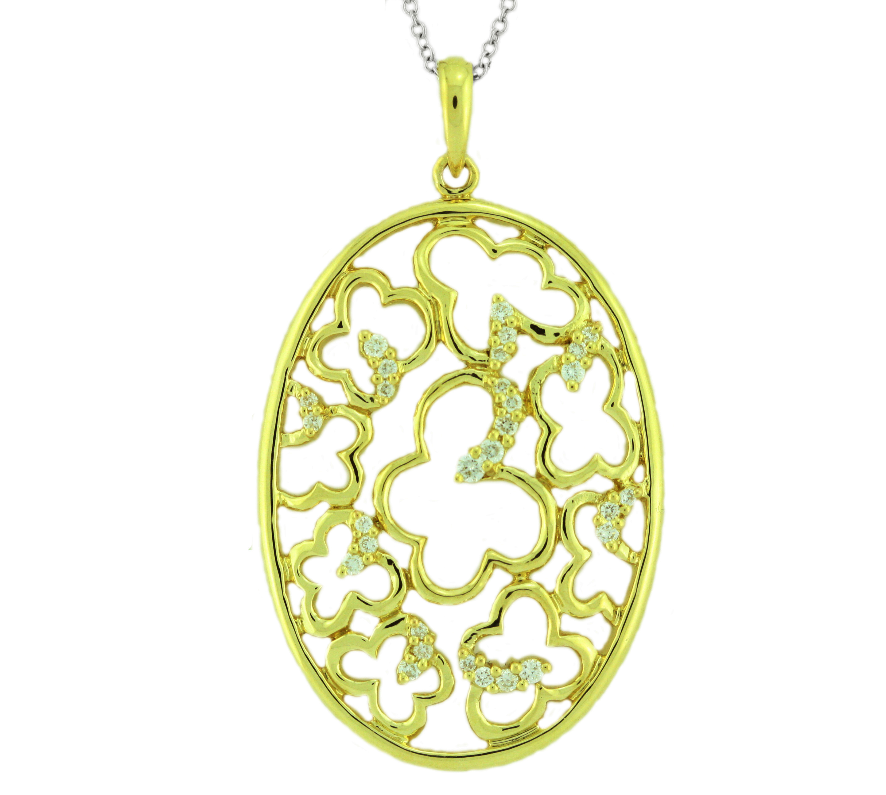 18K Yellow Gold Filigree Four Leaves Pendant