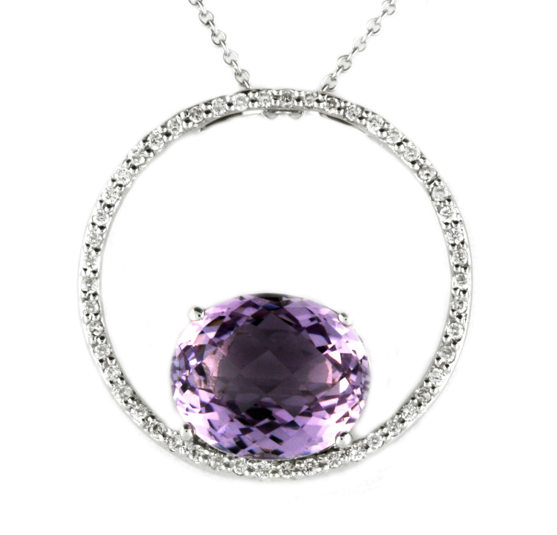 18K Round Circle Pendant with Amethyst