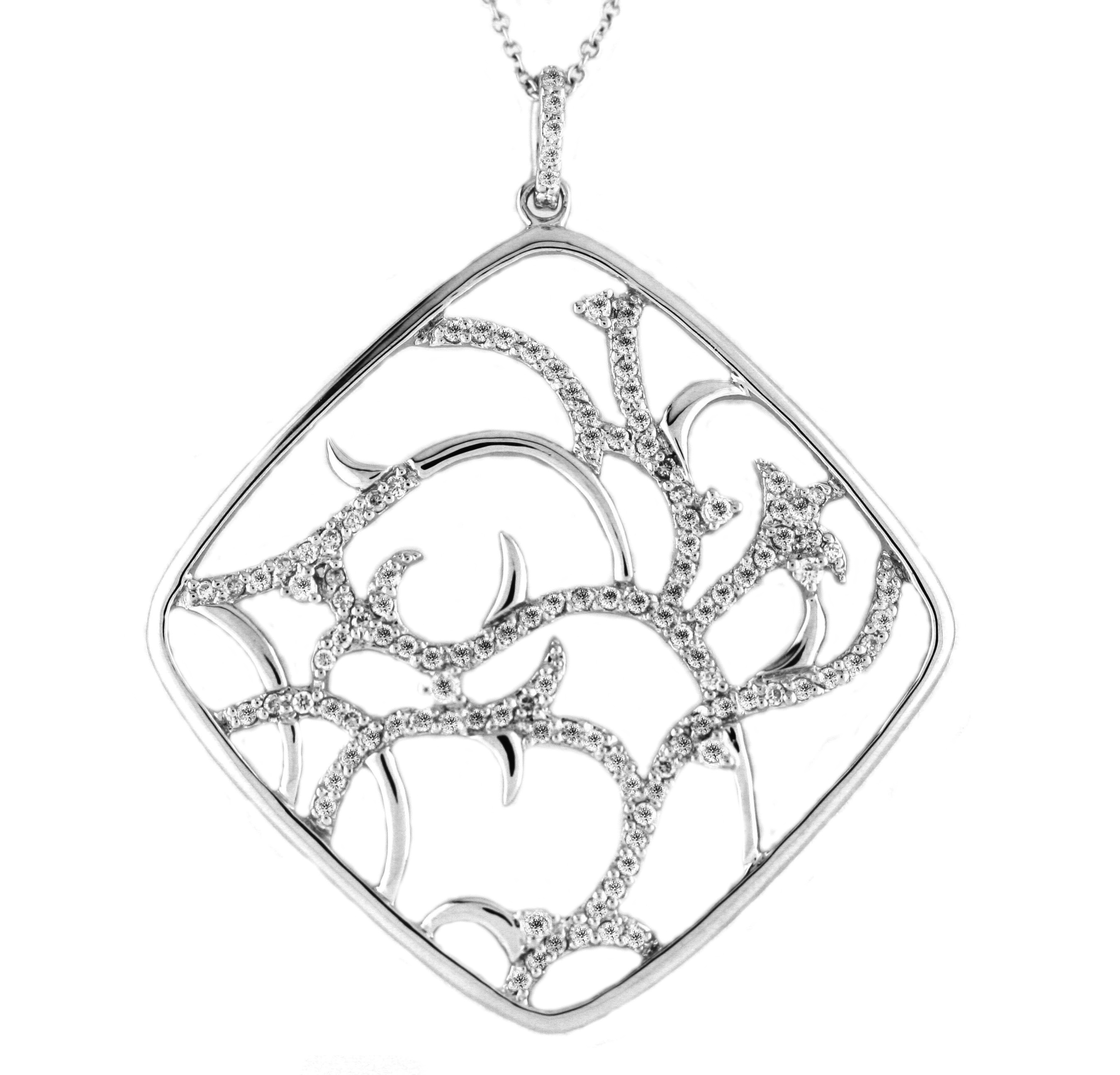 18K Filigree Bushes Retangle Diamond Pendant