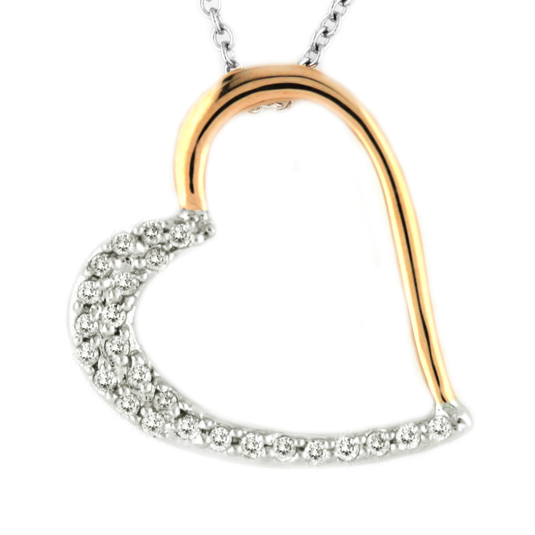 18K Two Tones Big Heart Half Paved Diamond Pendant