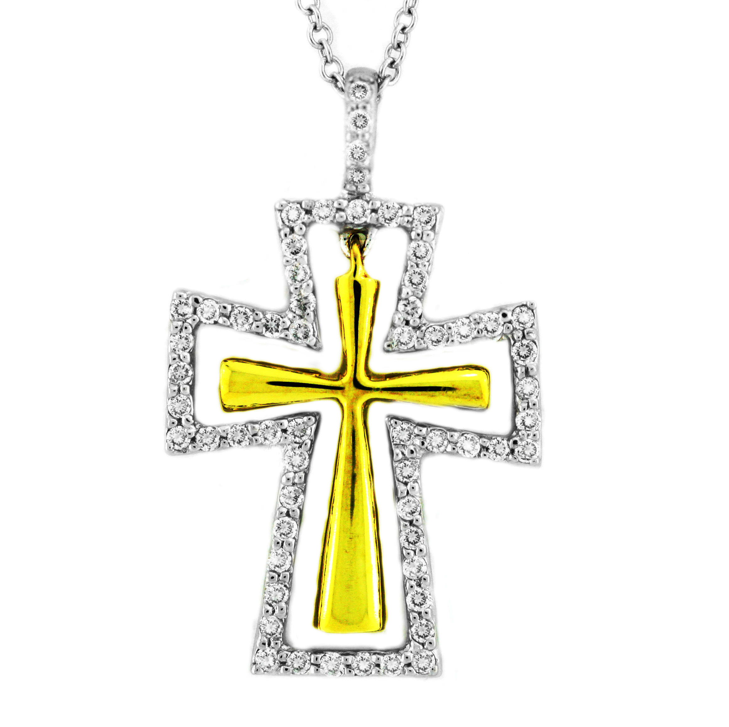 18K Two Tones Cross Diamond Pendant