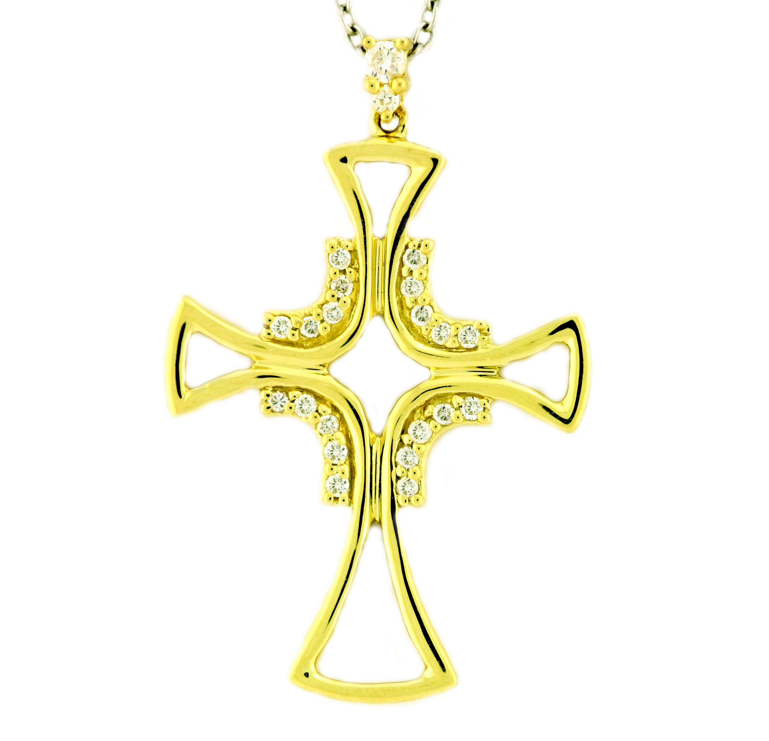 18K Yellow Gold Diamond Cross Pendant