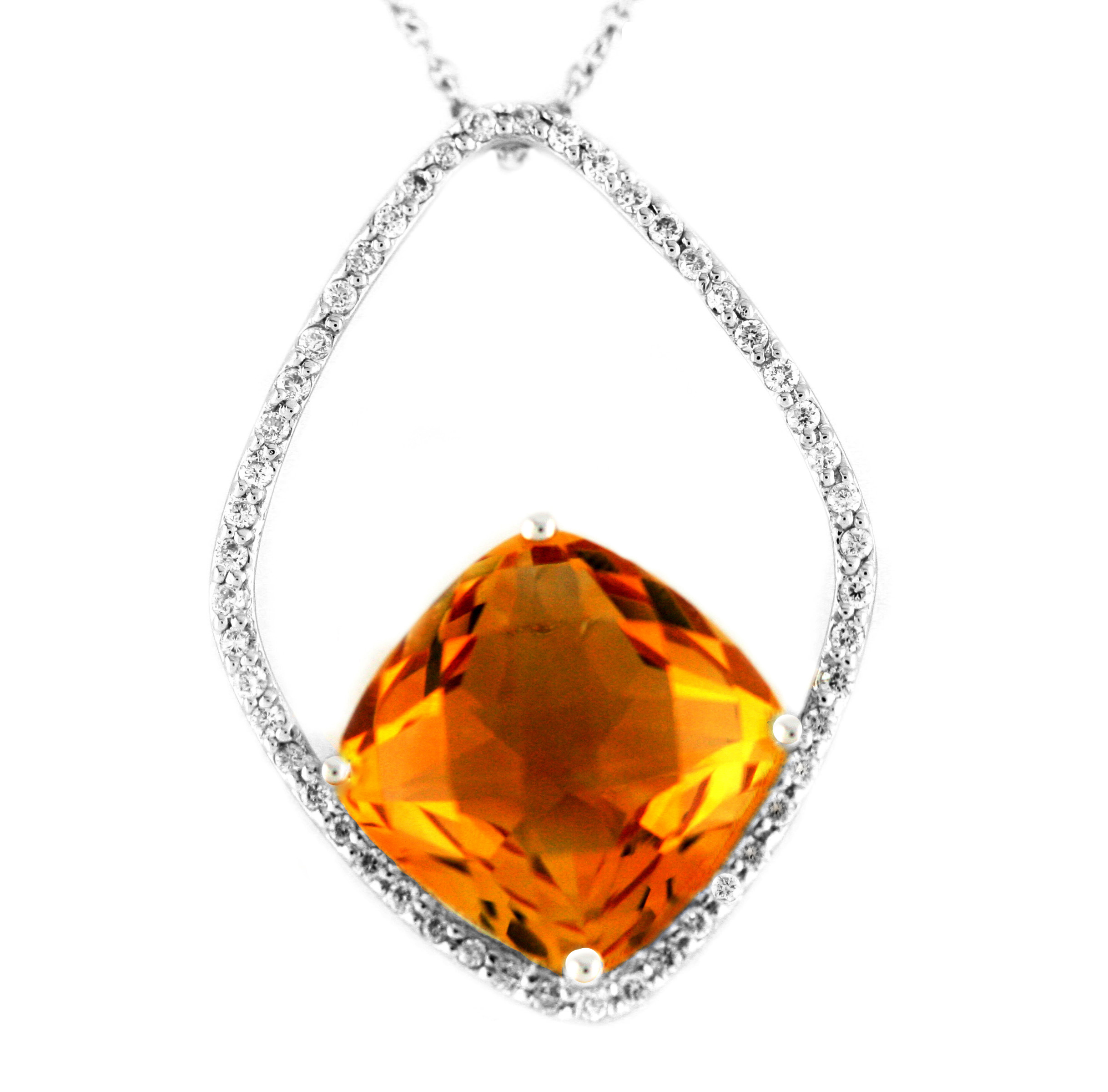 18K Unregular Oval Diamond Pendant with Citrine