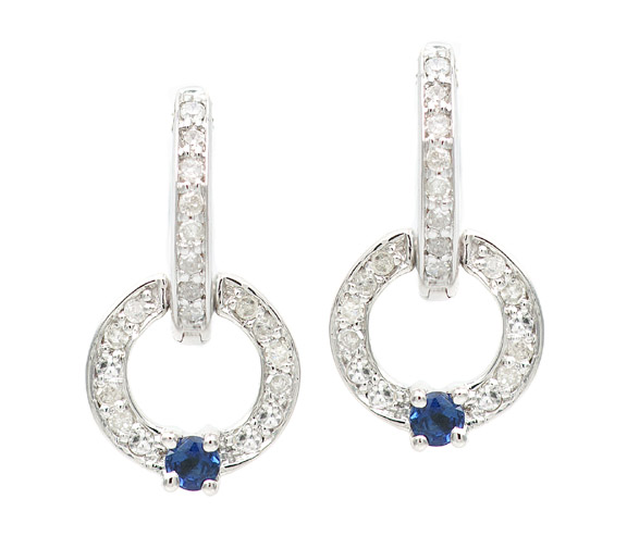 18K Round  Circle Earring with Sapphire