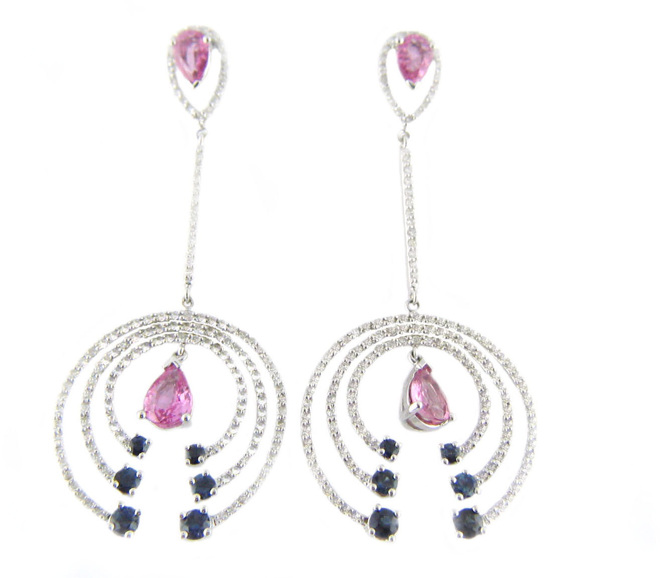 18K Dangling Earring with Sapphire& Pink  Sapphire