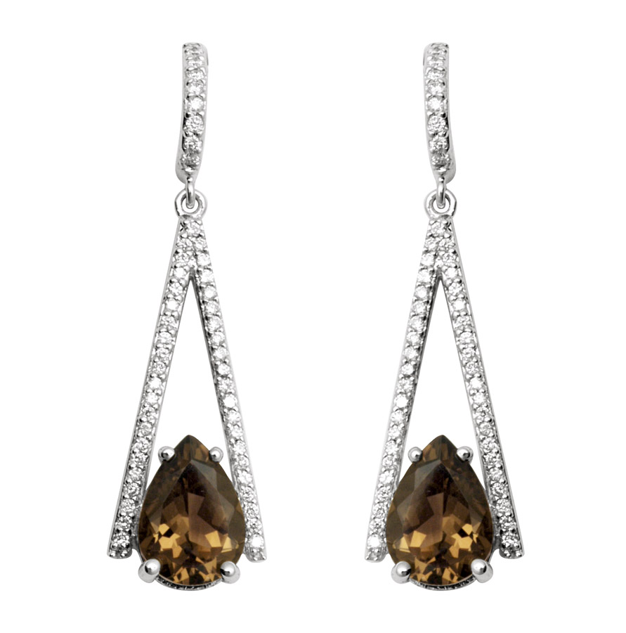 18K Triangle Diamond Earring with Smoky Quartz