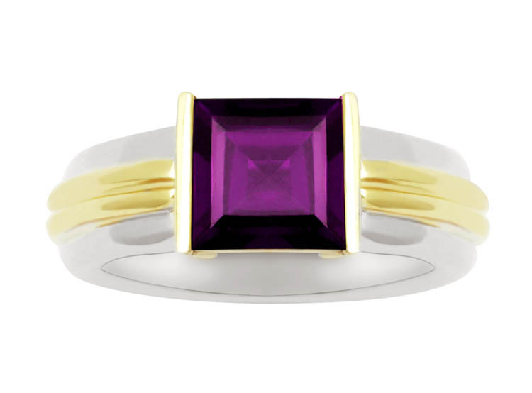 18K Gold Diamond Two Tone Ring With Amethyst