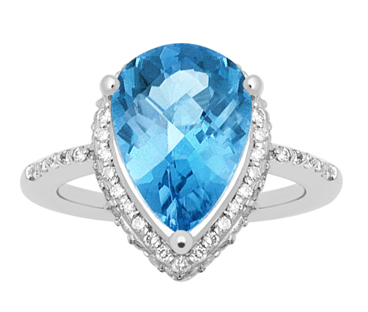18K Gold Diamond Ring With Blue Topaz