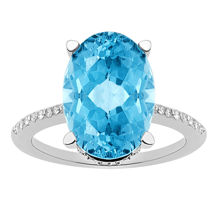 18K Gold Diamond Ring With Swiss Blue Topaz