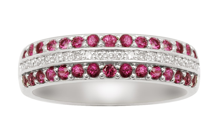 18K Gold Diamond Ring Band With Ruby