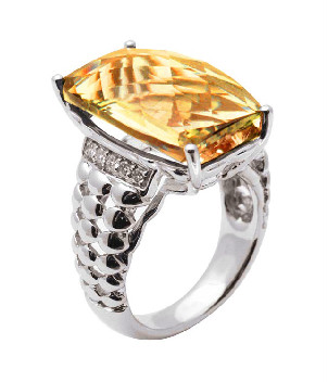 18K Gold Diamond Ring With Citrine
