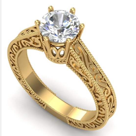 18K Solitaire Diamond Art Deco Ring