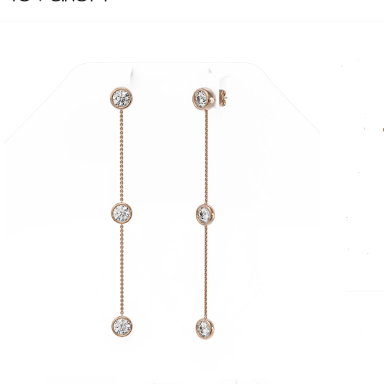 18K Rose Gold Round Bezel Setting Diamond Station Dangling Earring
