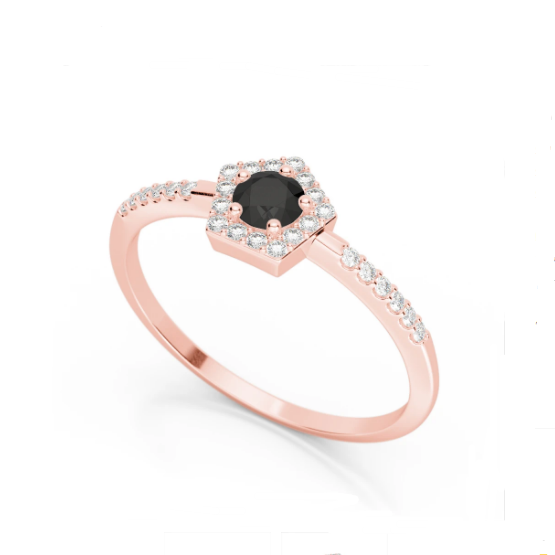 18K Rose Gold Micro Pave Diamond Halo Solitaire Ring