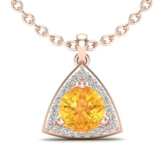18K Rose Gold  Micro Pave Diamond Citrine Pendant Necklace