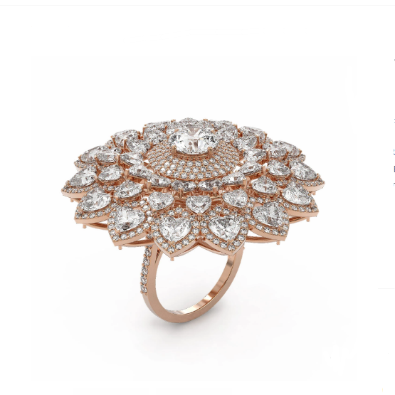 18K Rose Gold Heart Diamond Cocktail Design Ring