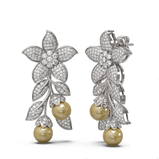 18K Floral fruit pearl diamond earring
